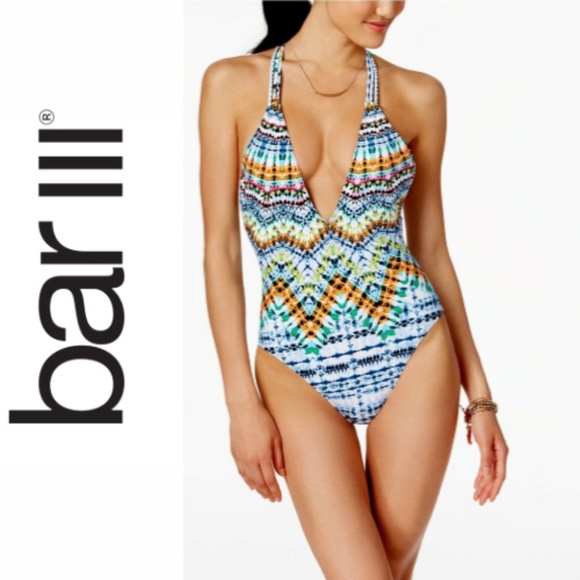 Bar III Tie Dye Macrame Strappy One-Piece Swimsuit - Picture 2 of 4